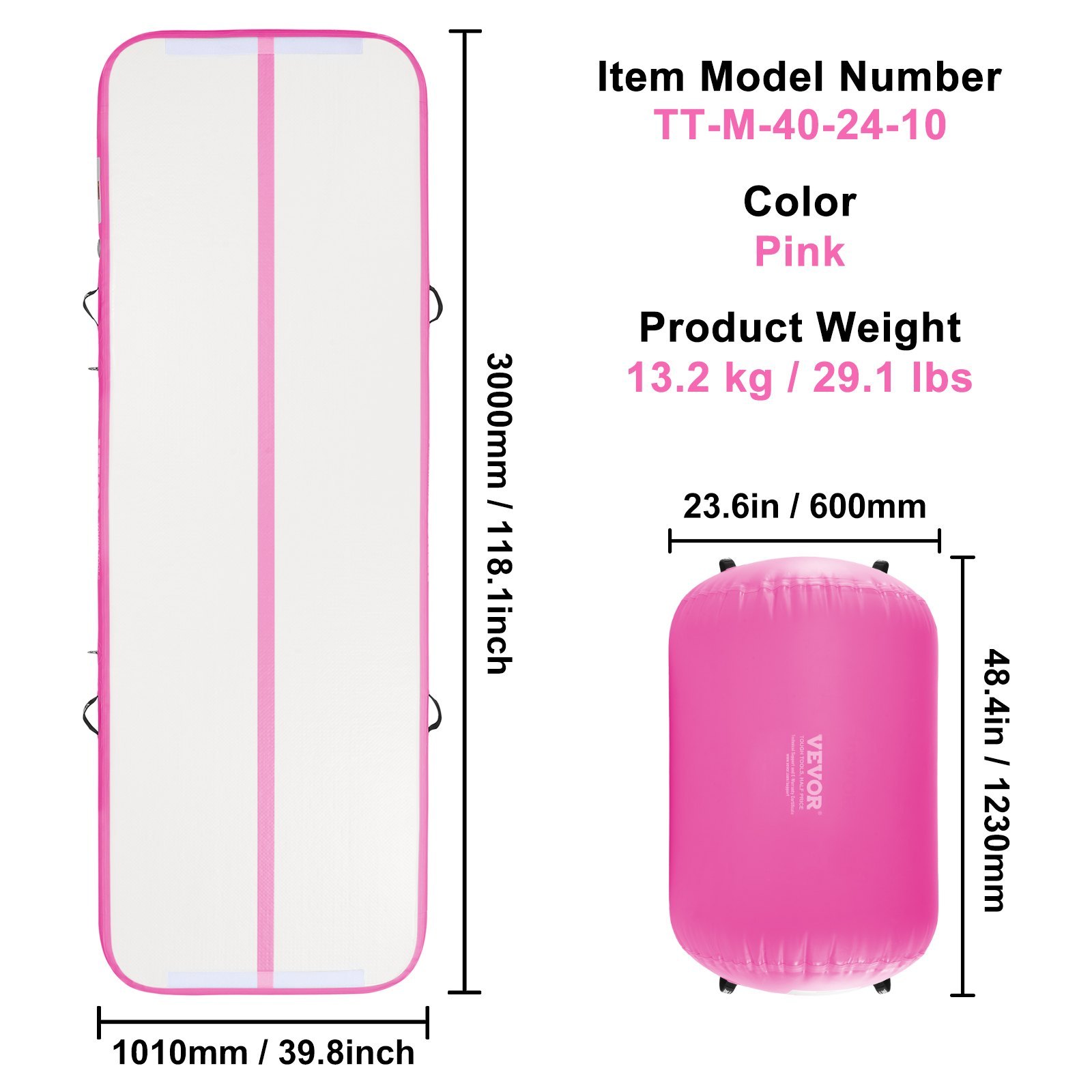 VEVOR Inflatable Gymnastics Air Mat Set (2 PCS) – Tumbling Track & Air Roller with Electric Pump, Gymnastics Training Mat for Home, Yoga, Cheerleading, Beach, Park & Water Sports - Image 7