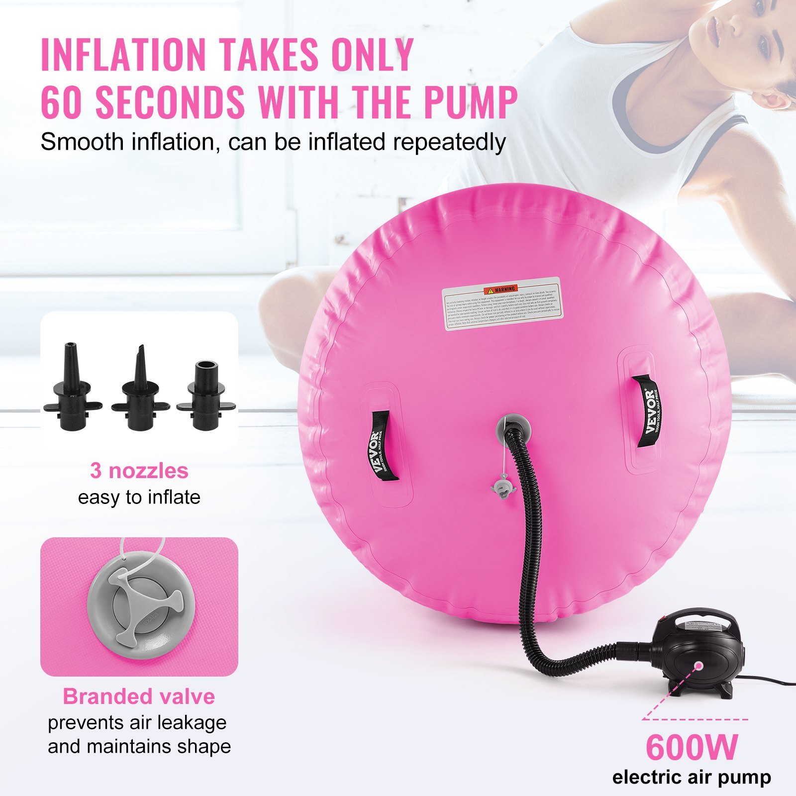 VEVOR Inflatable Gymnastics Air Mat Set (2 PCS) – Tumbling Track & Air Roller with Electric Pump, Gymnastics Training Mat for Home, Yoga, Cheerleading, Beach, Park & Water Sports - Image 6